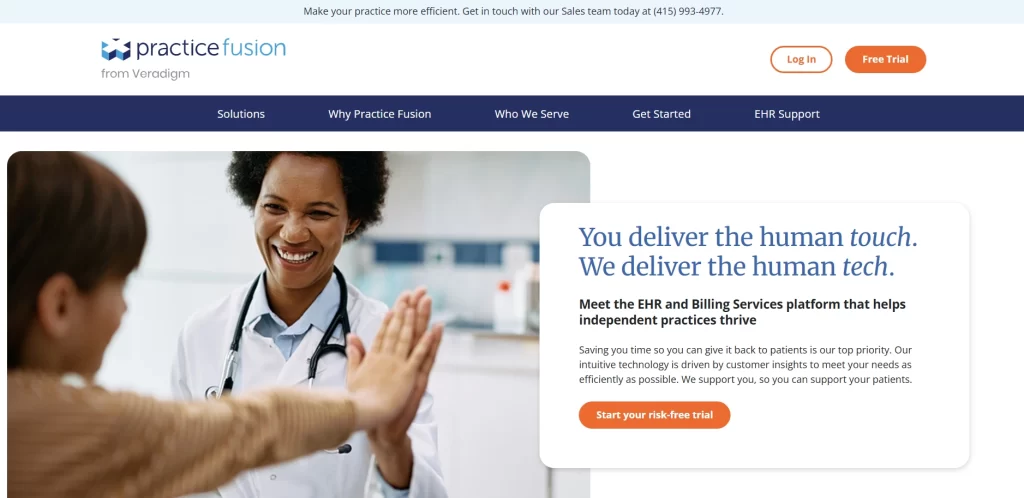 Screenshot of PracticeFusion's homepage