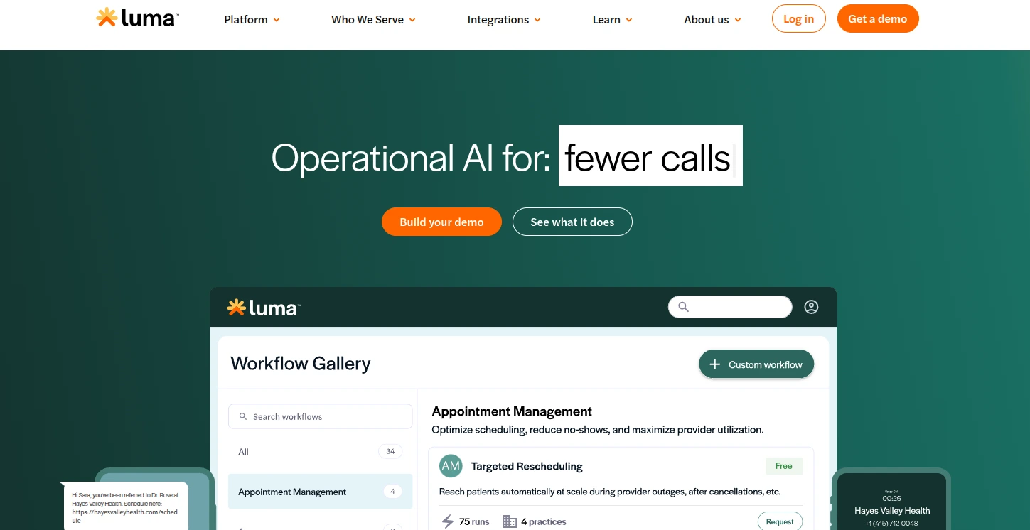 Luma Health's workflow gallery