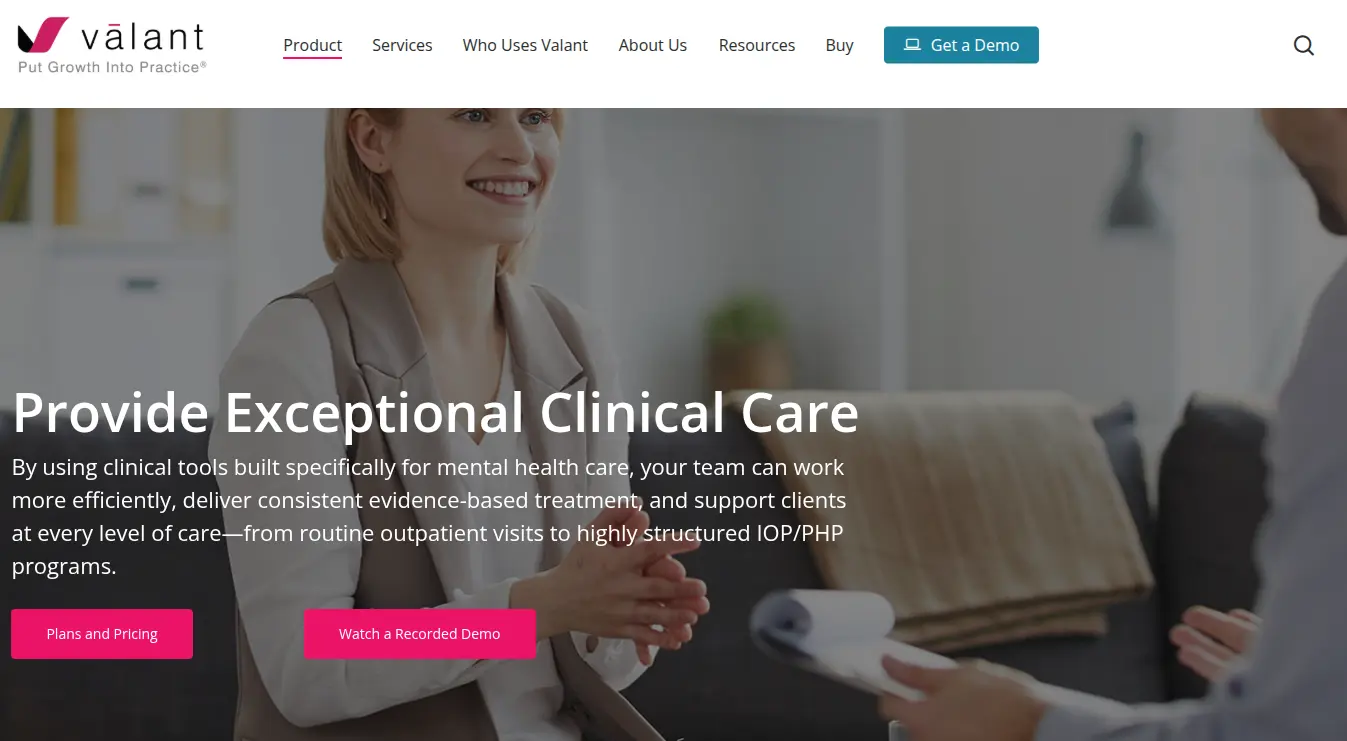 Valant behavioral health EHR homepage