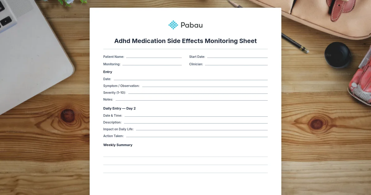 ADHD Medication Side Effects Tracker - Free PDF Download | Pabau