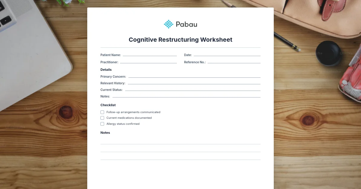 Preview of the free cognitive restructuring worksheet PDF template