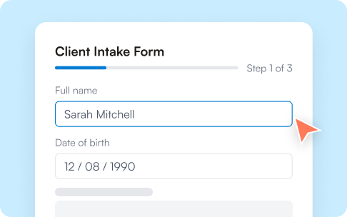 Client intake form being completed on a tablet