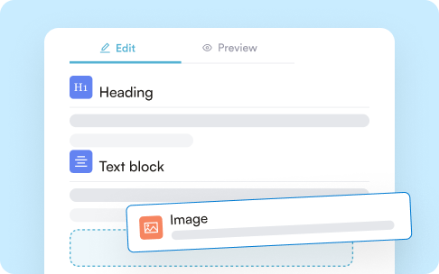 Drag-and-drop form builder with heading, text and image blocks