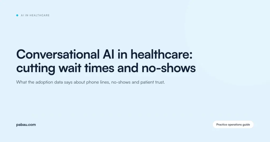 Pabau blog card: conversational AI in healthcare, cutting wait times and no-shows