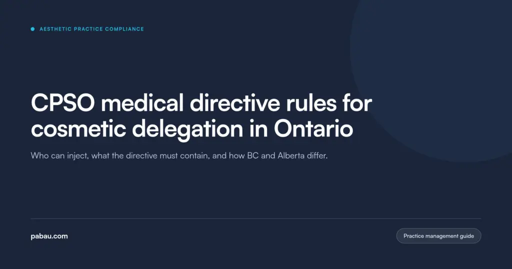 Pabau blog card: CPSO medical directive rules for cosmetic delegation in Ontario
