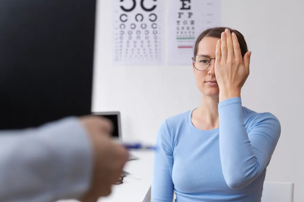 Doctor testing patient eyesight.