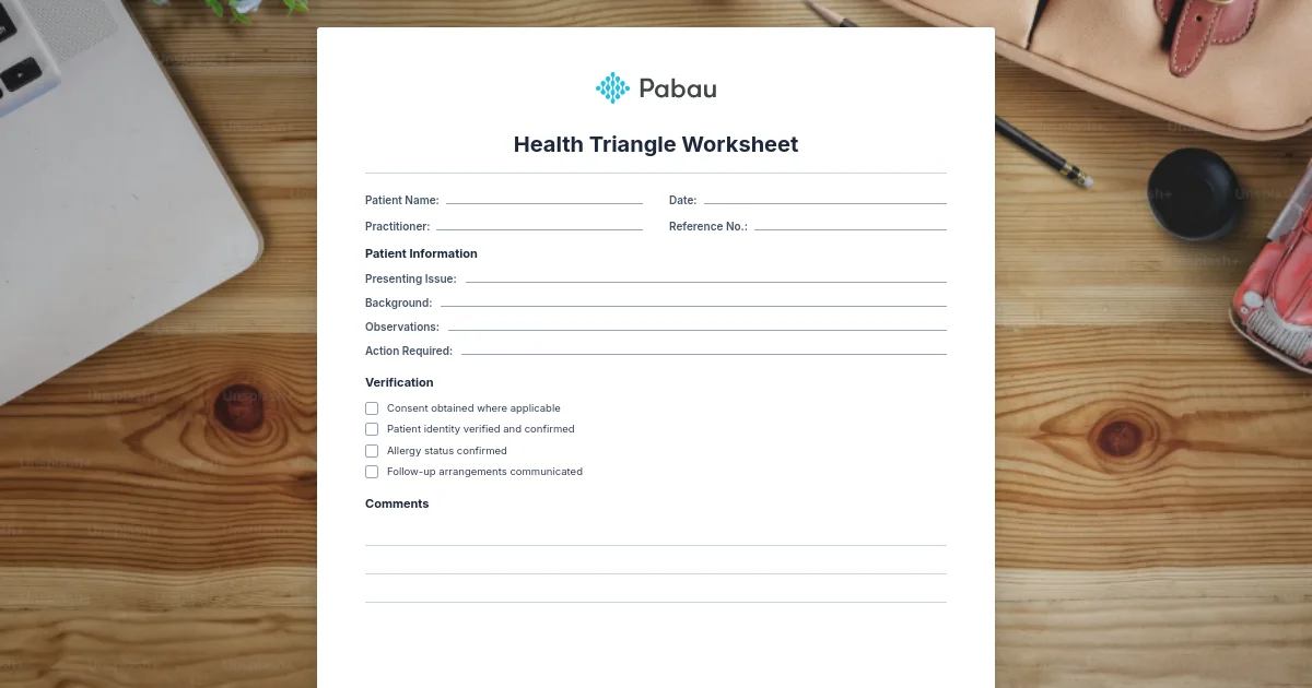 Printable health triangle worksheet with separate rating sections for physical, mental, and social health