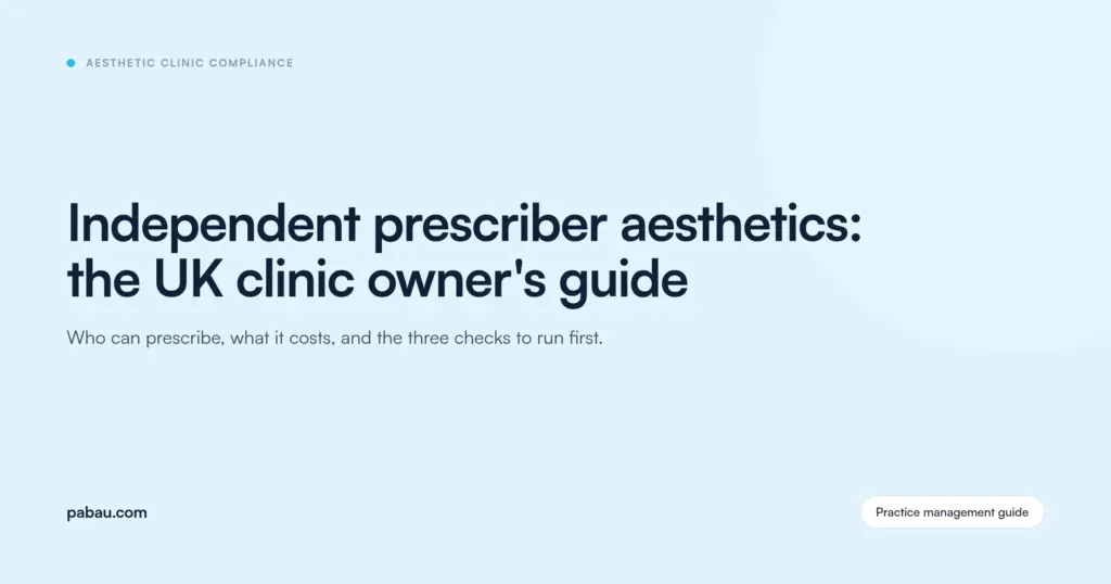 Pabau blog card: independent prescriber aesthetics, the UK clinic owner's guide
