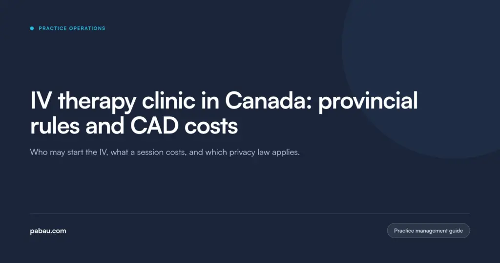 Pabau blog card: IV therapy clinic in Canada, provincial rules and CAD costs