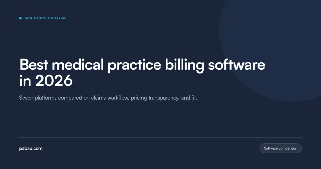 Pabau blog card: best medical practice billing software in 2026, seven platforms reviewed