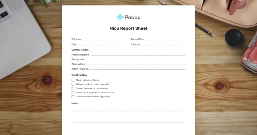 Preview of the downloadable NICU report sheet template