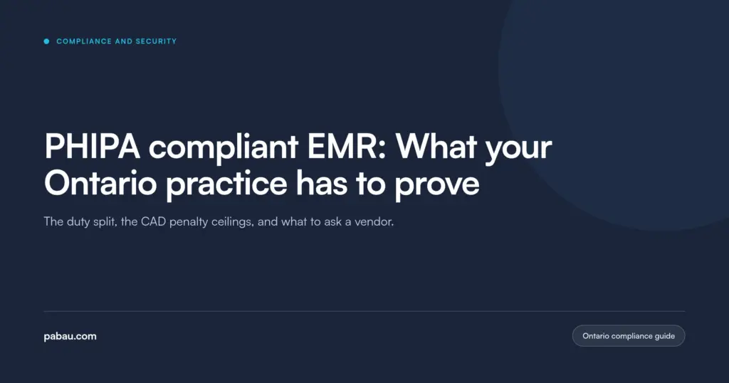 Pabau blog card: PHIPA compliant EMR, what your Ontario practice has to prove