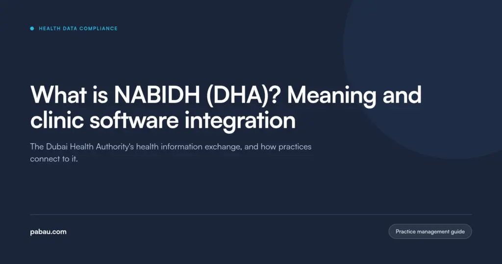 Pabau blog card: what is NABIDH (DHA), meaning and clinic software integration