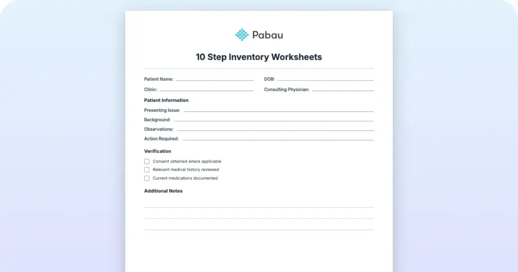 10 Step Inventory Worksheets