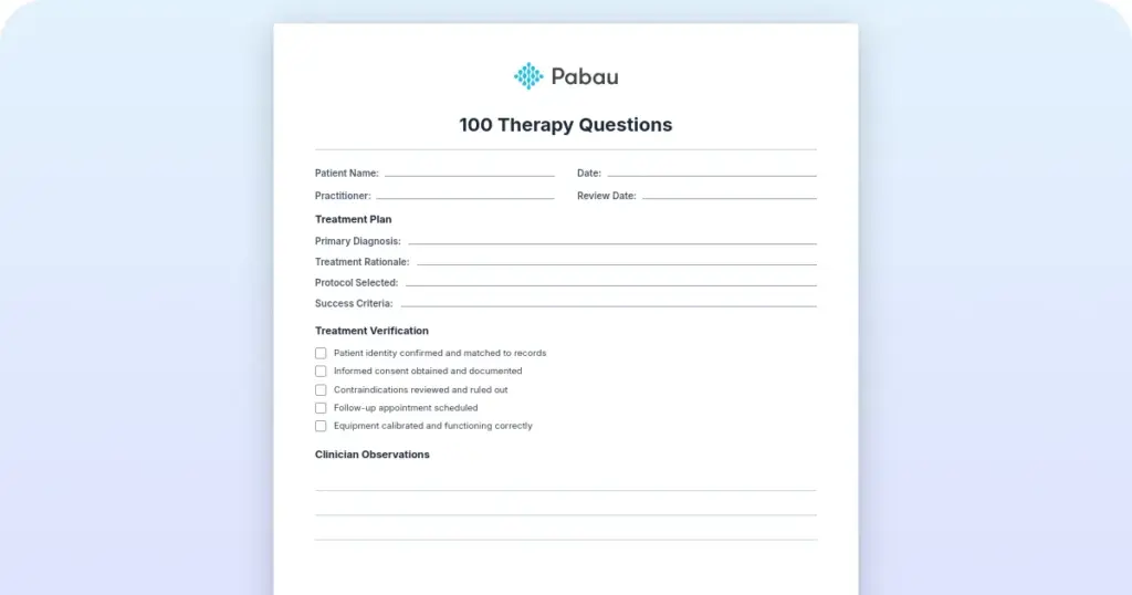 100 Therapy Questions preview from Pabau