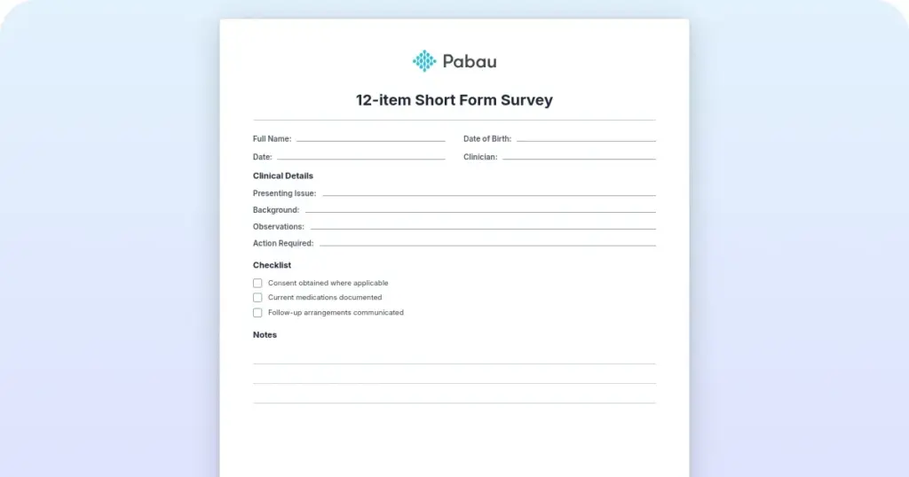 SF-12 questionnaire: Scoring, domains, and free template preview from Pabau