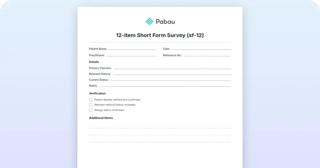 SF-12 questionnaire: Free template and scoring guide preview from Pabau
