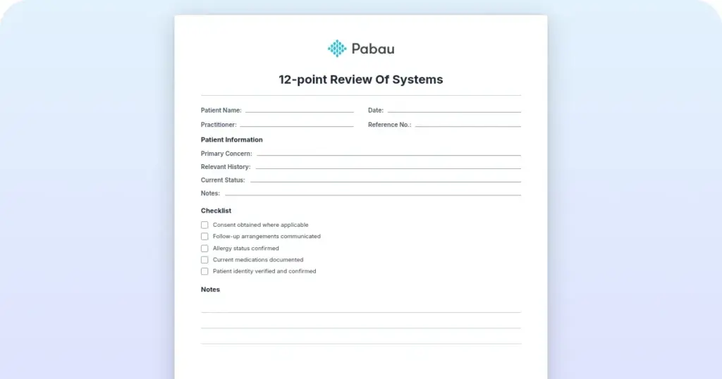 12-point review of systems template: Free download and guide preview from Pabau