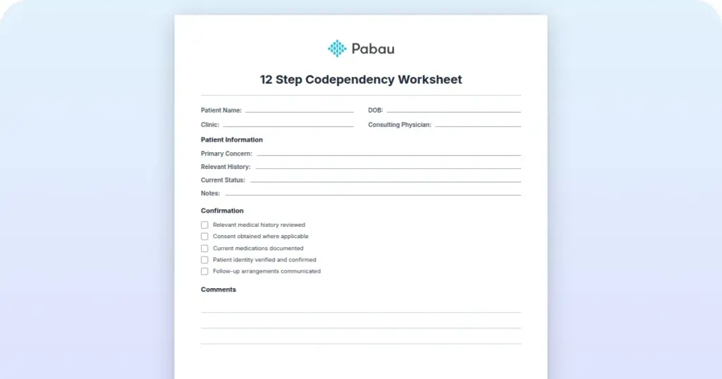 12-Step Codependency Worksheet preview from Pabau