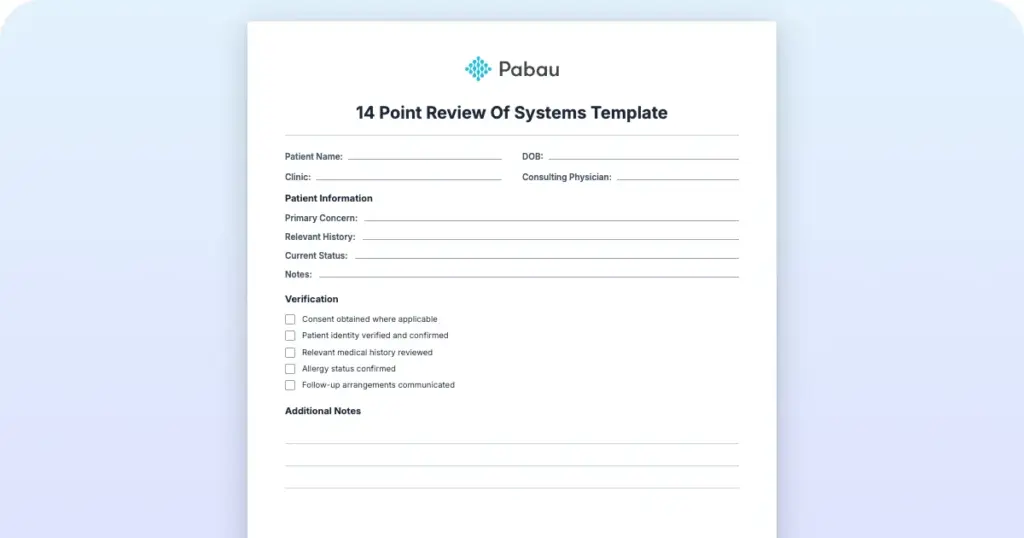 14 Point Review Of Systems Template