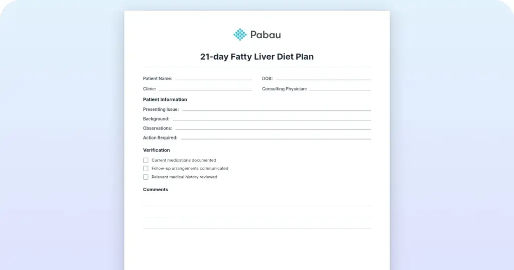 21-day fatty liver diet plan (free PDF template) preview from Pabau