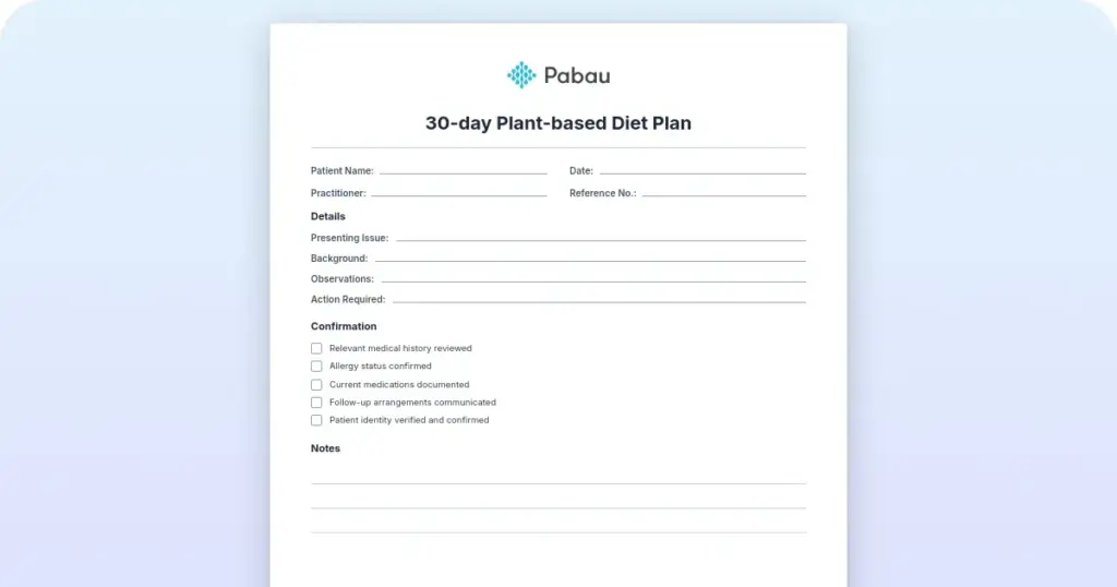 30-Day plant-based diet plan for healthy living preview from Pabau