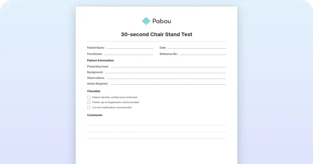 30-Second chair stand test: Measure strength and balance preview from Pabau
