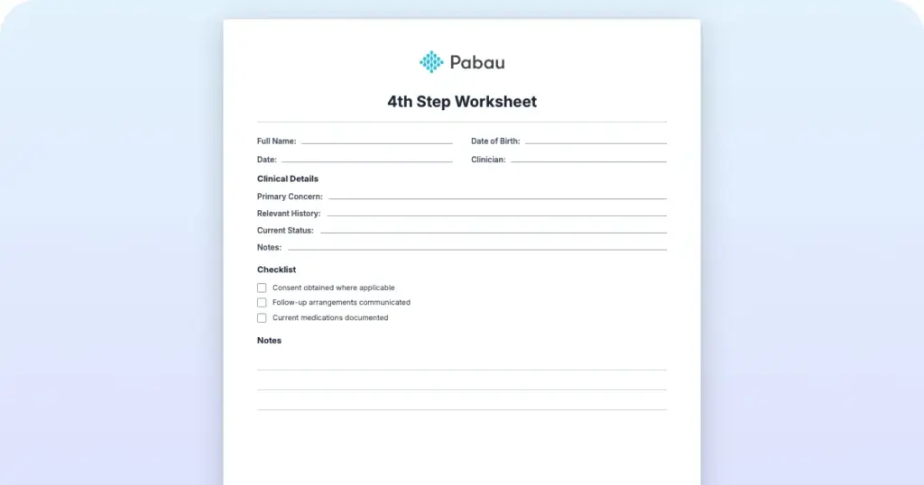 4th Step Worksheet