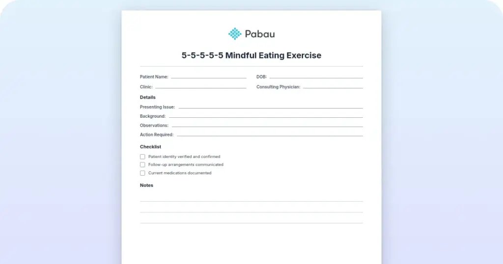 The 5-5-5-5-5 mindful eating exercise: Lose weight and gain peace of mind preview from Pabau
