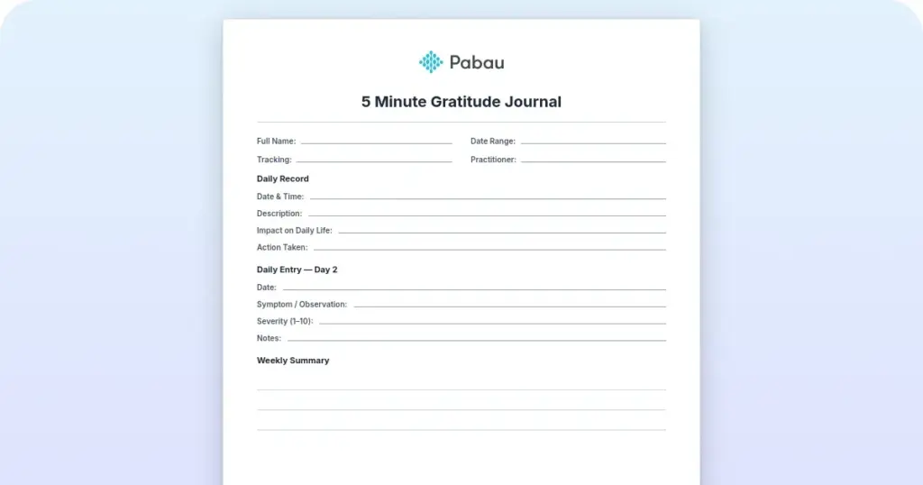 5 minute gratitude journal preview from Pabau