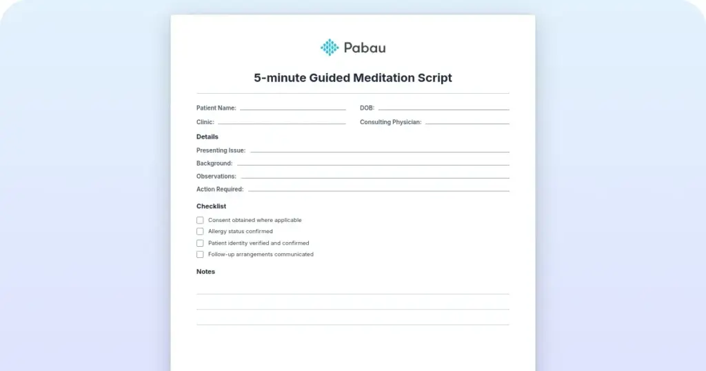 5-Minute Guided Meditation Script for Relaxation preview from Pabau