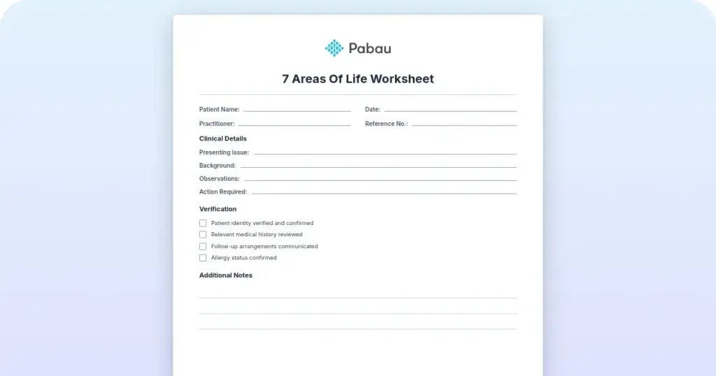 7 Areas of Life Worksheet Guide preview from Pabau