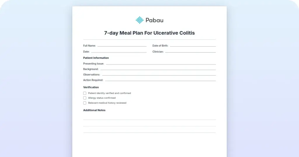 7-day meal plan for ulcerative colitis preview from Pabau