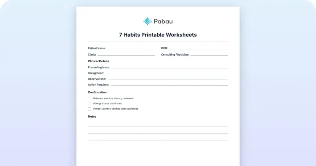 7 Habits Printable Worksheets preview from Pabau