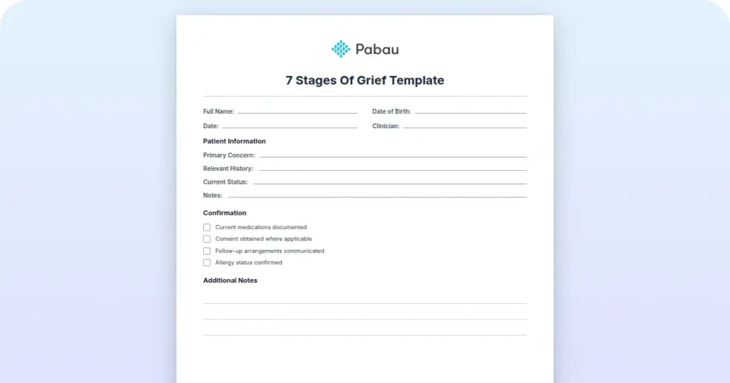 7 Stages Of Grief Template preview from Pabau