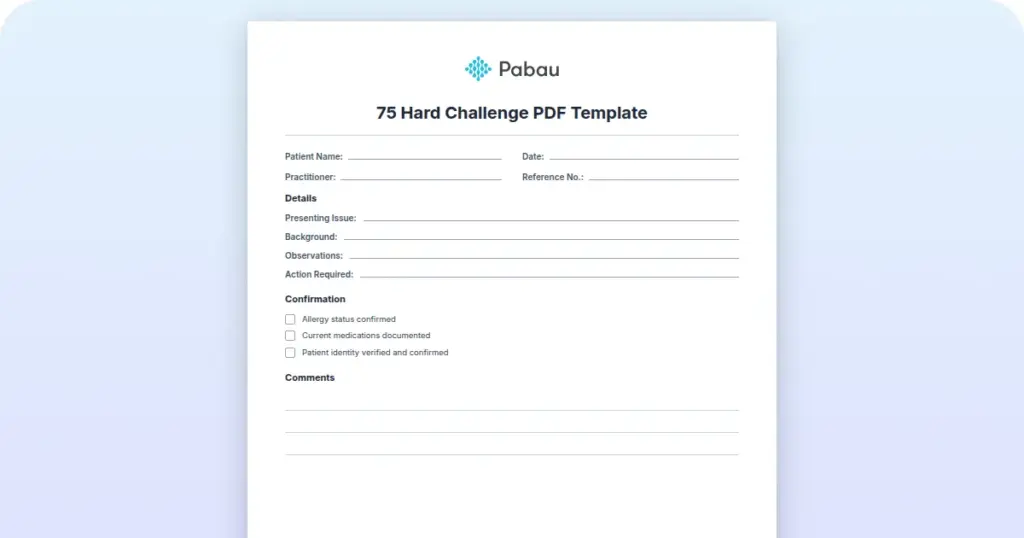 75 Hard Challenge PDF Template preview from Pabau