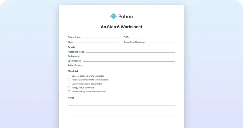 AA Step 6 worksheet for effective recovery preview from Pabau