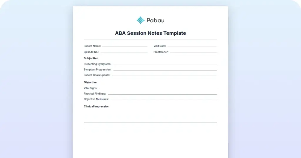 ABA Session Notes Template preview from Pabau
