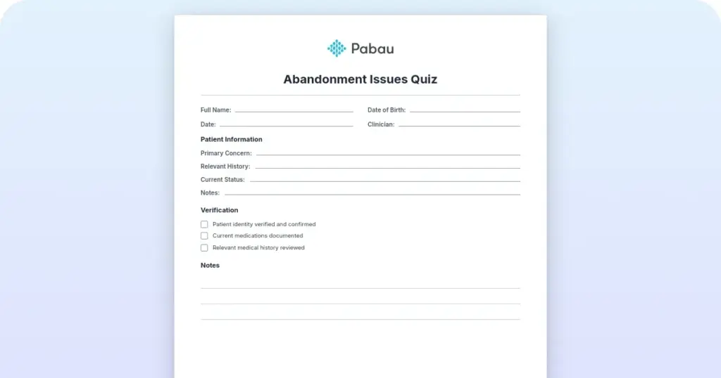 Abandonment issues quiz: Free template download and how to use it preview from Pabau