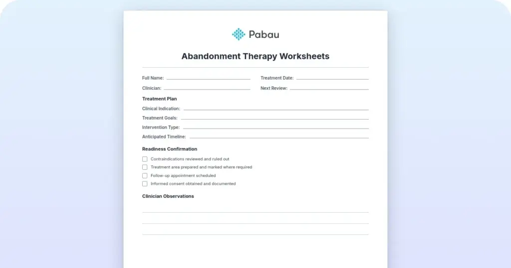 Abandonment therapy worksheets for emotional growth preview from Pabau