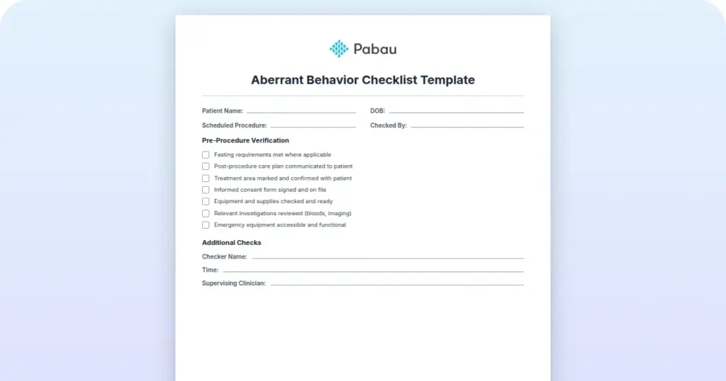 Aberrant Behavior Checklist Template