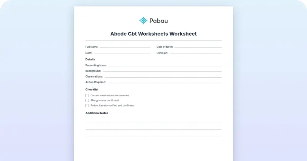 ABCDE CBT Worksheet preview from Pabau