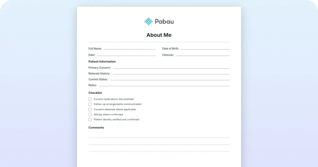 About me template for healthcare professionals preview from Pabau