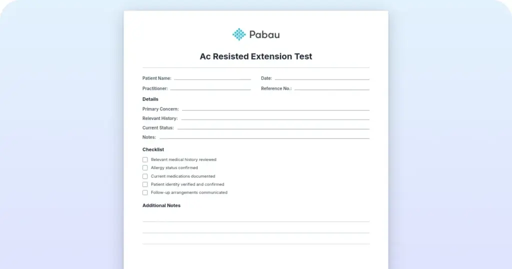 AC resisted extension test: Steps, accuracy and template preview from Pabau