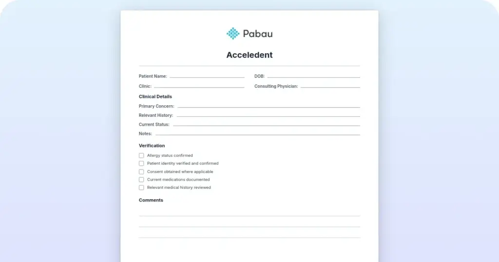 What is AcceleDent + free consent and practice integration template preview from Pabau