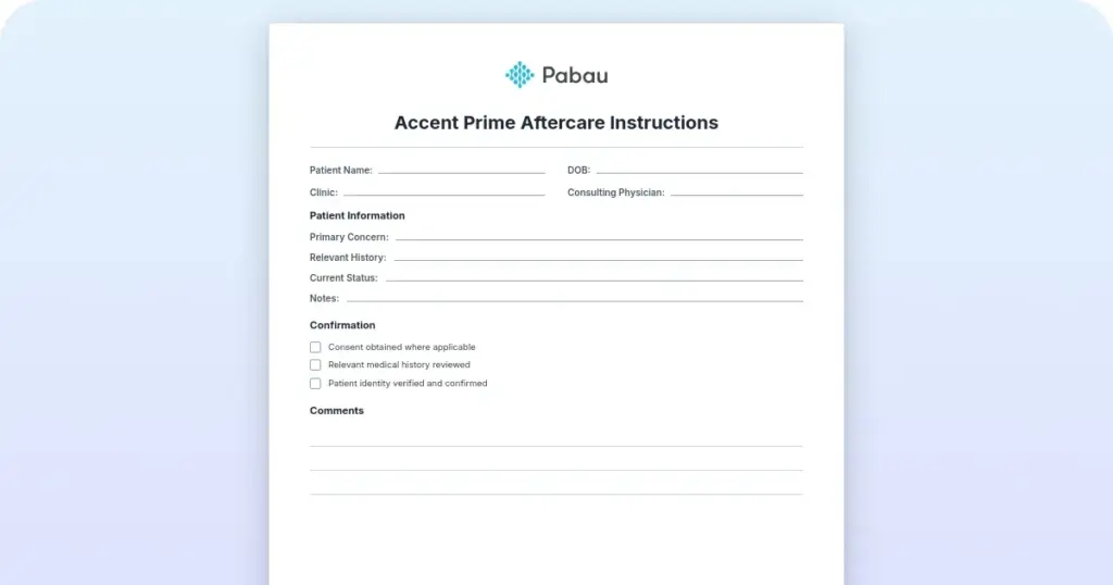 Accent Prime aftercare instructions preview from Pabau
