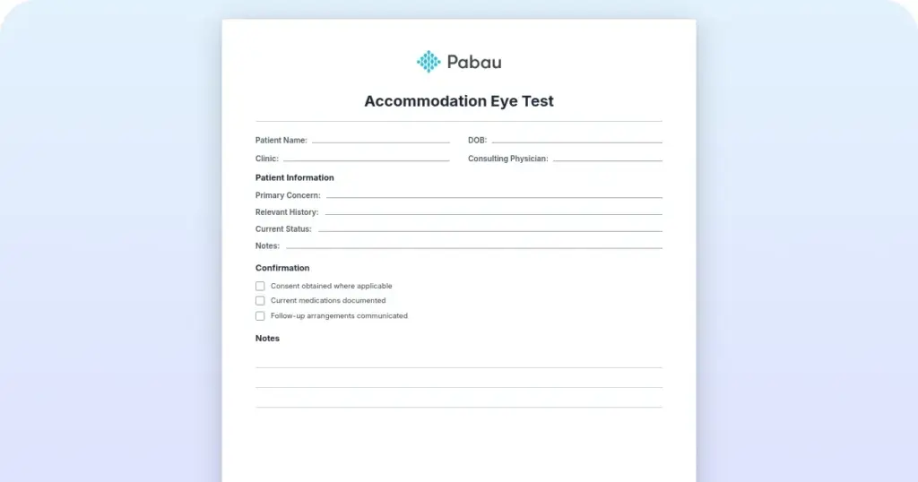 Accommodation eye test preview from Pabau