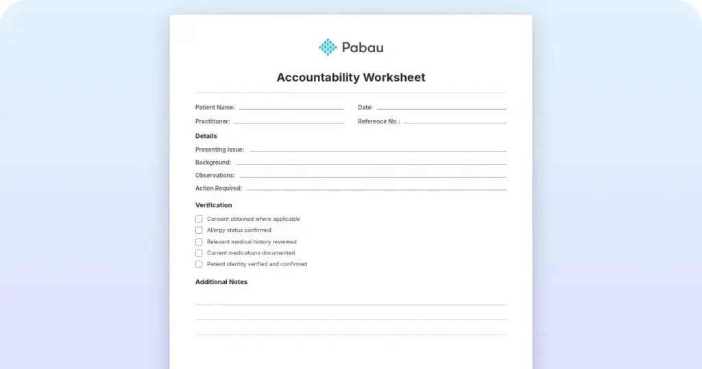 Accountability worksheet preview from Pabau