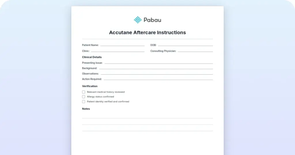 Accutane aftercare instructions: Free template and use guide preview from Pabau