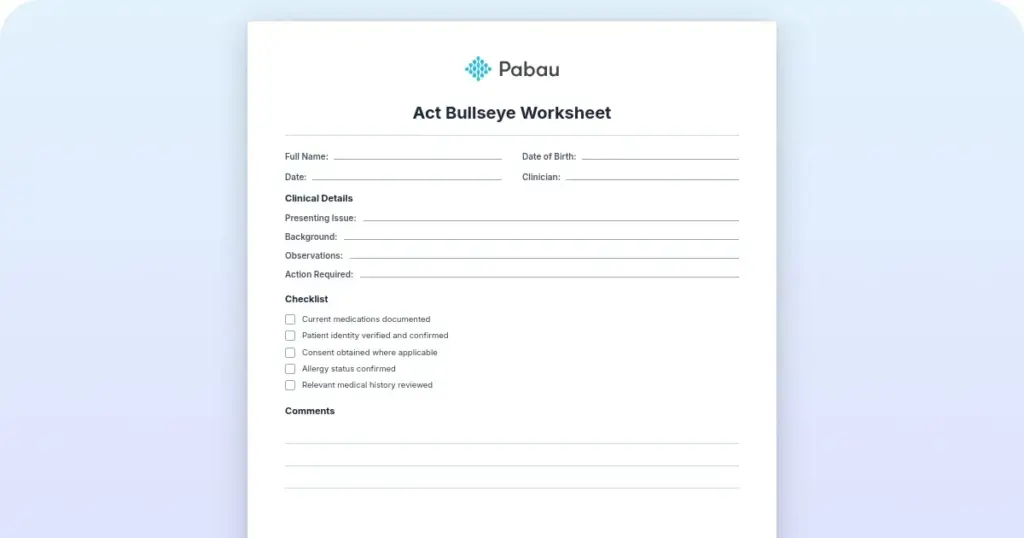 ACT Bullseye Worksheet preview from Pabau